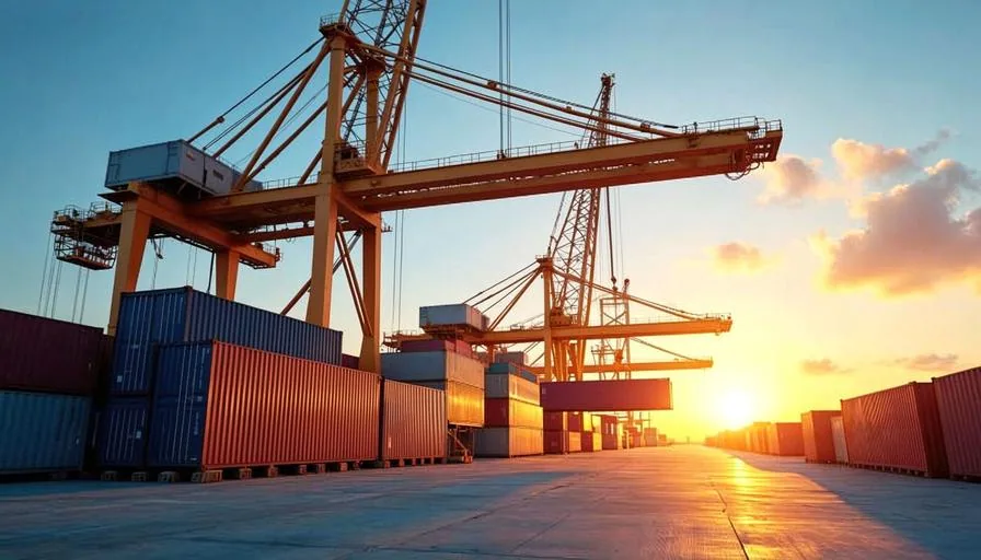 Golden hour at an industrial container port